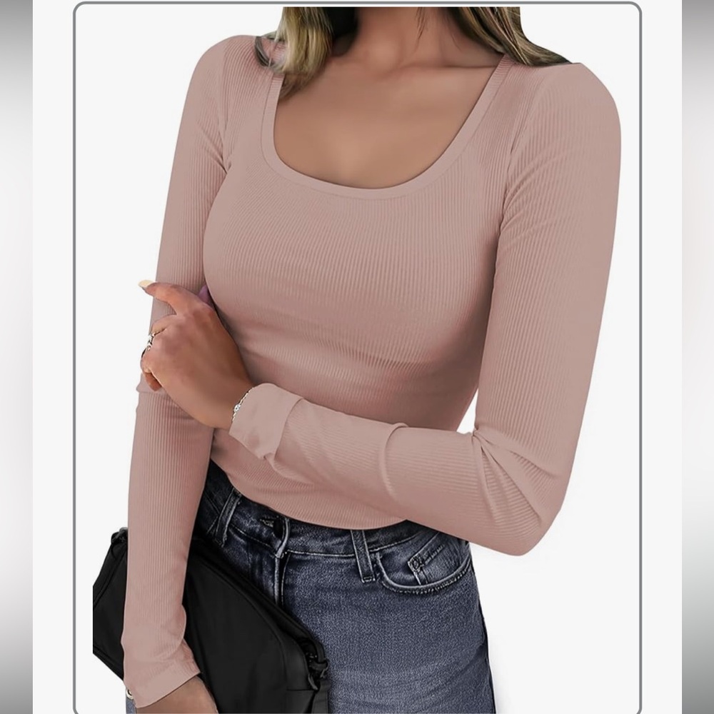 New Women’s Ribbed Scoop Neck Long Sleeve Top, Size Medium - 3 Pack